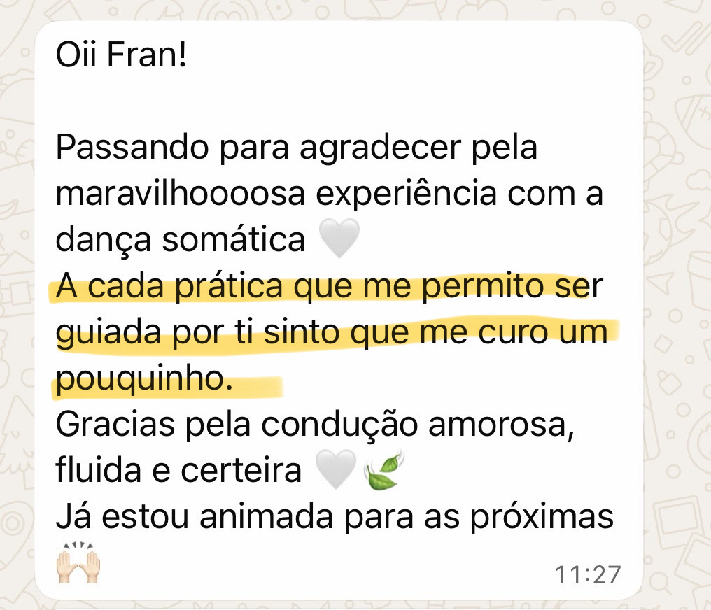 Mensagem de uma participante da Dança Somática 3