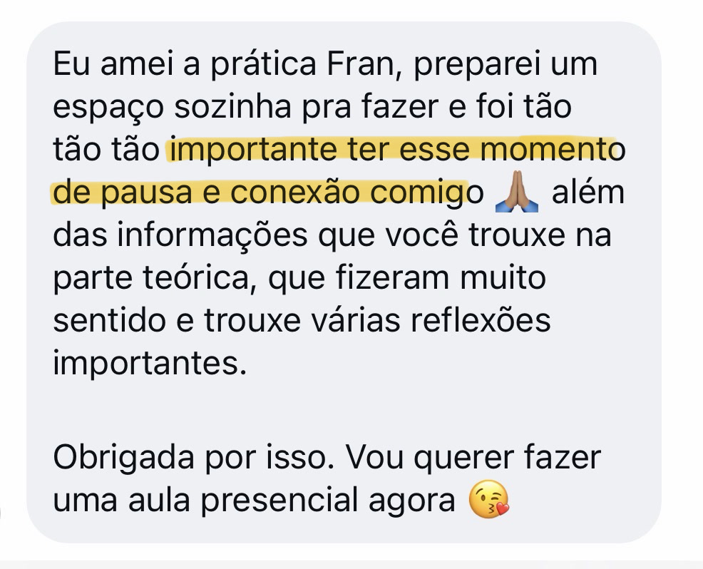 Mensagem de uma participante da Dança Somática 4